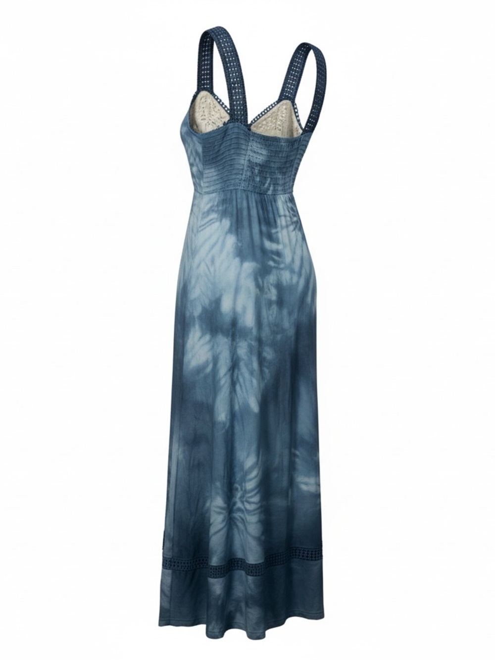Hugo Boss Blue Maxi Lightweight Tie Dyed Lined Strapless Dress - Picture 4 of 9